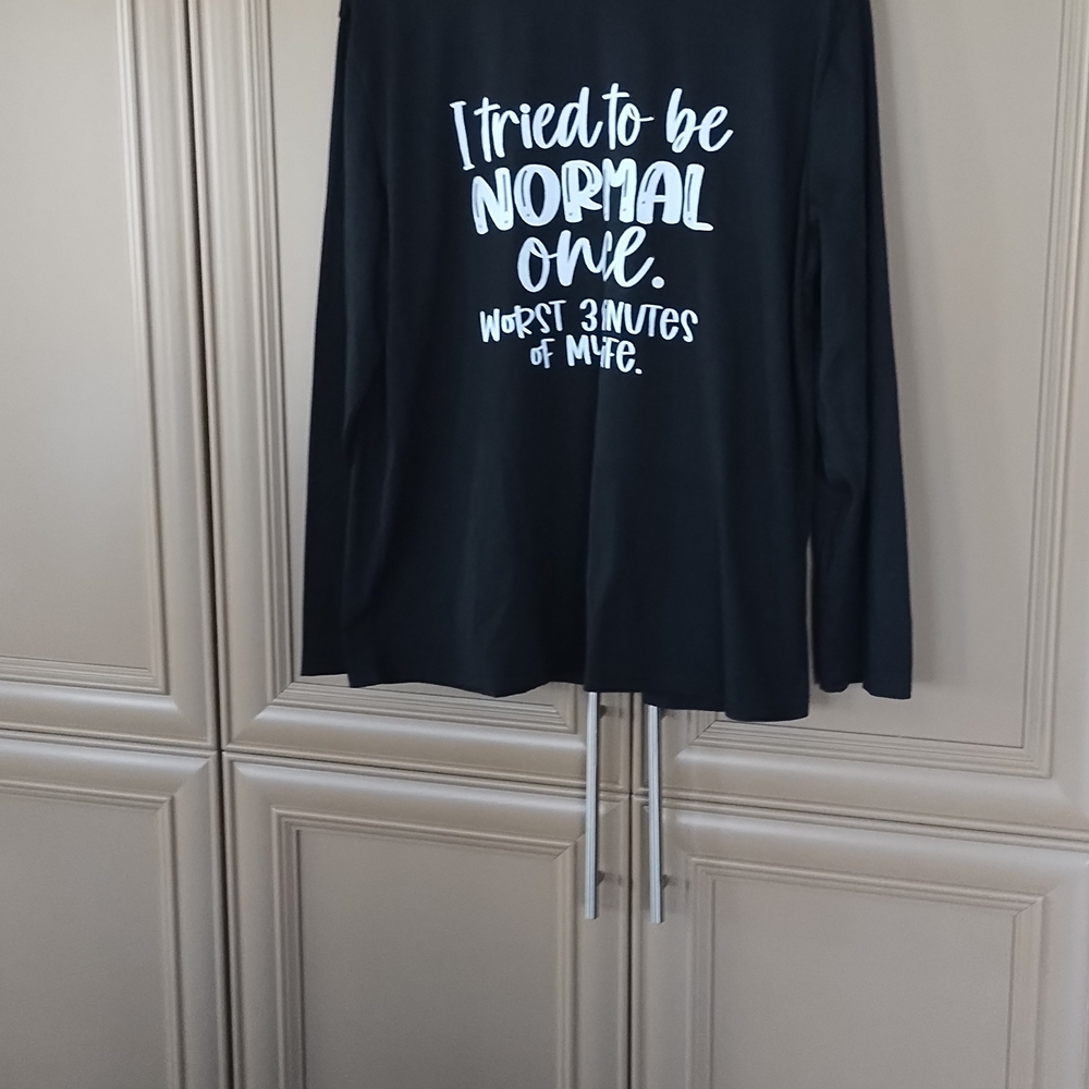 Black Long Sleeve Graphic Tee with White Slogan